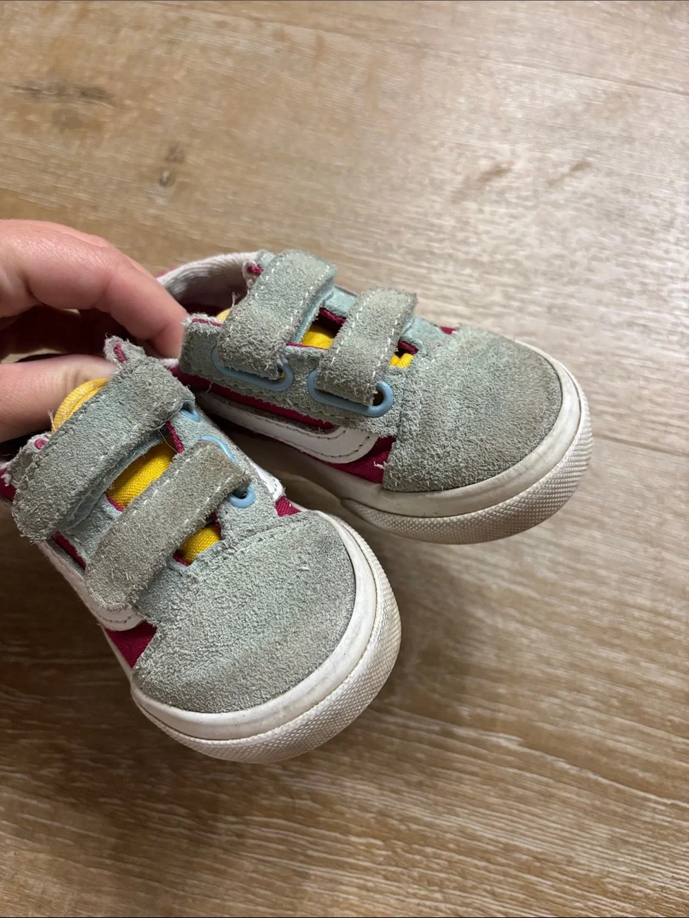 Vans Toddler Burgundy, Yellow & Gray Low Top Velcro Sneakers